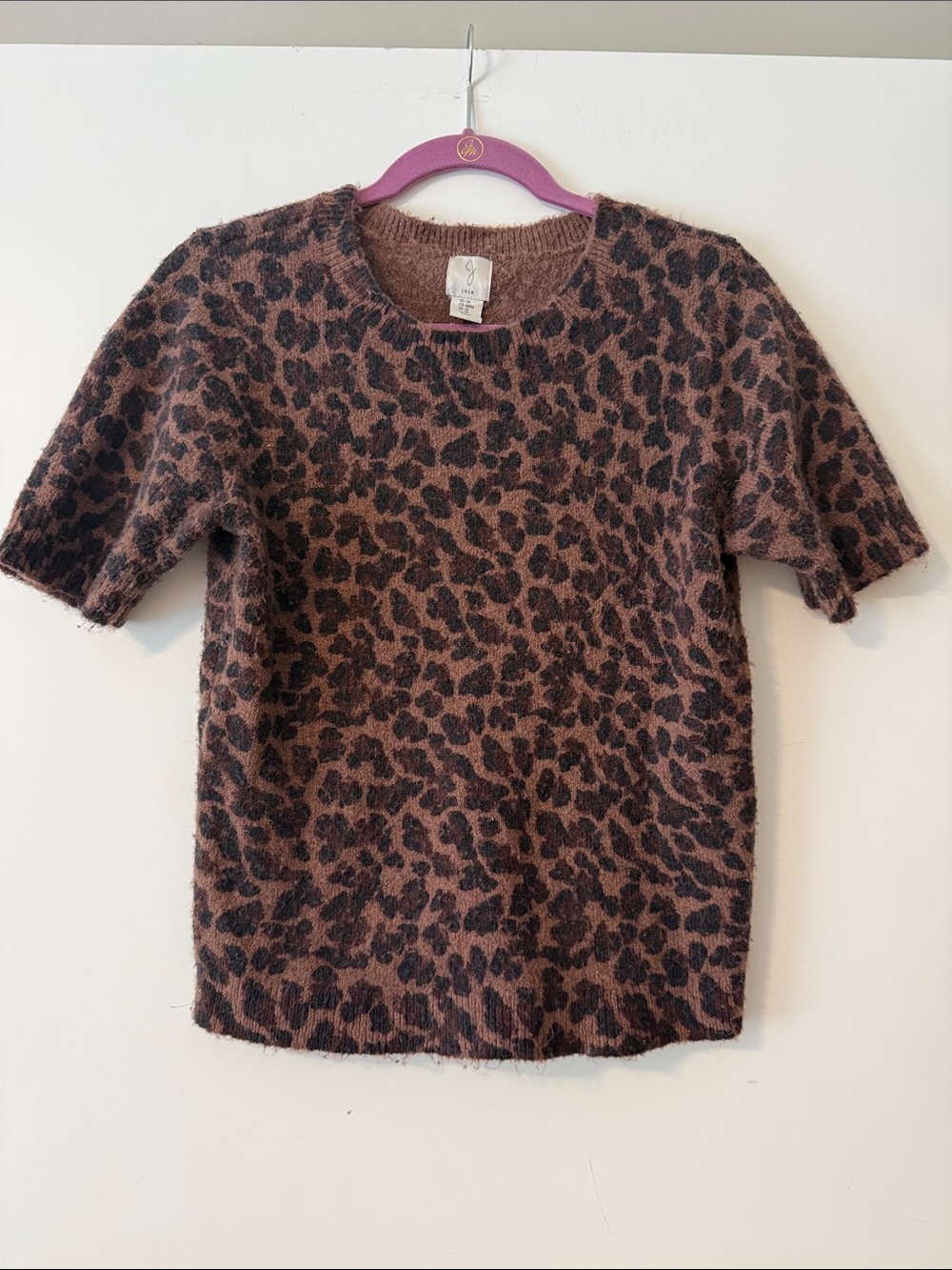 Joie Brown and Black Leopard Print Short Sleeve Sweater